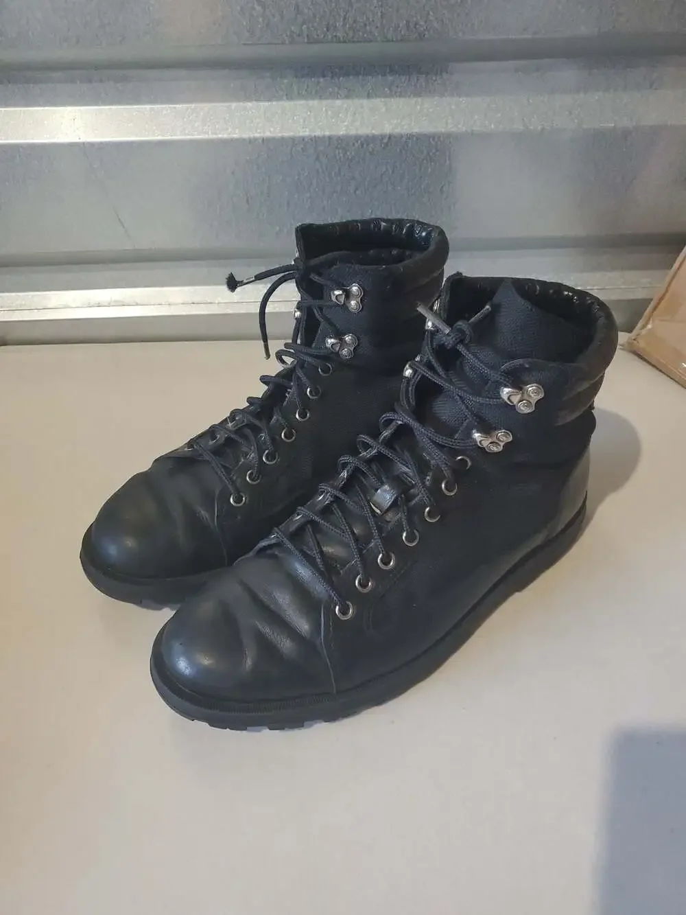 Gucci Men's Black Leather and Canvas GG Embossed Combat Boots